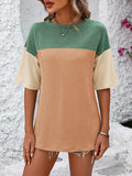 Color Block Round Neck Half Sleeve T-Shirt - Trendsi - Flyclothing LLC