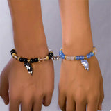 2 Piece Beaded Cat Charm Bracelet - Trendsi - Flyclothing LLC