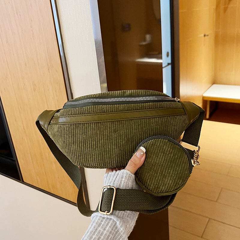 Corduroy Adjustable Strap Crossbody Bag with Pouch - Trendsi - Flyclothing LLC