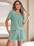 Notched Short Sleeve Top and Shorts Set - Trendsi - Flyclothing LLC