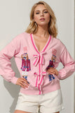 Double Take Full Size Nutcracker Sequin Bow Decor Cardigan - Trendsi - Flyclothing LLC