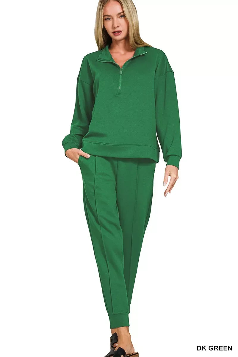 Zenana Scuba Half Zip Pullover and Jogger Set - Trendsi - Flyclothing LLC