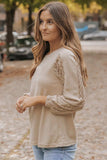 Waffle-Knit Round Neck Long Sleeve Blouse - Trendsi - Flyclothing LLC