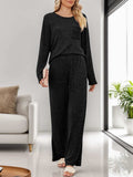 Round Neck Long Sleeve Top and Pants Set - Trendsi - Flyclothing LLC