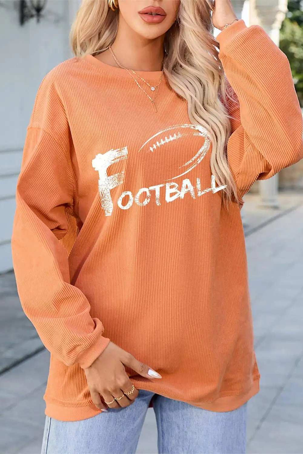 FOOTBALL Round Neck Long Sleeve Sweatshirt - Trendsi - Flyclothing LLC