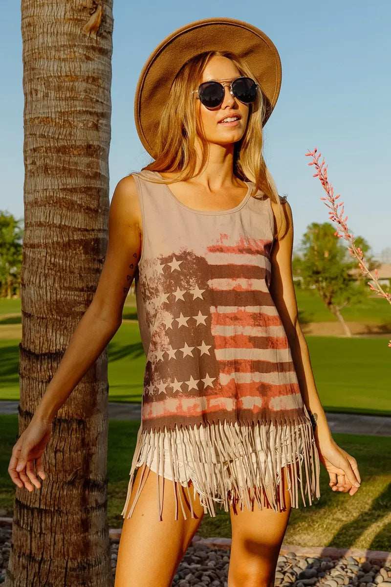 BiBi American Flag Print Knit Sleeveless Top - Trendsi - Flyclothing LLC