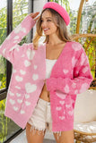 BiBi Heart Color Block V-Beck Knit Cardigan with Pockets - Trendsi - Flyclothing LLC