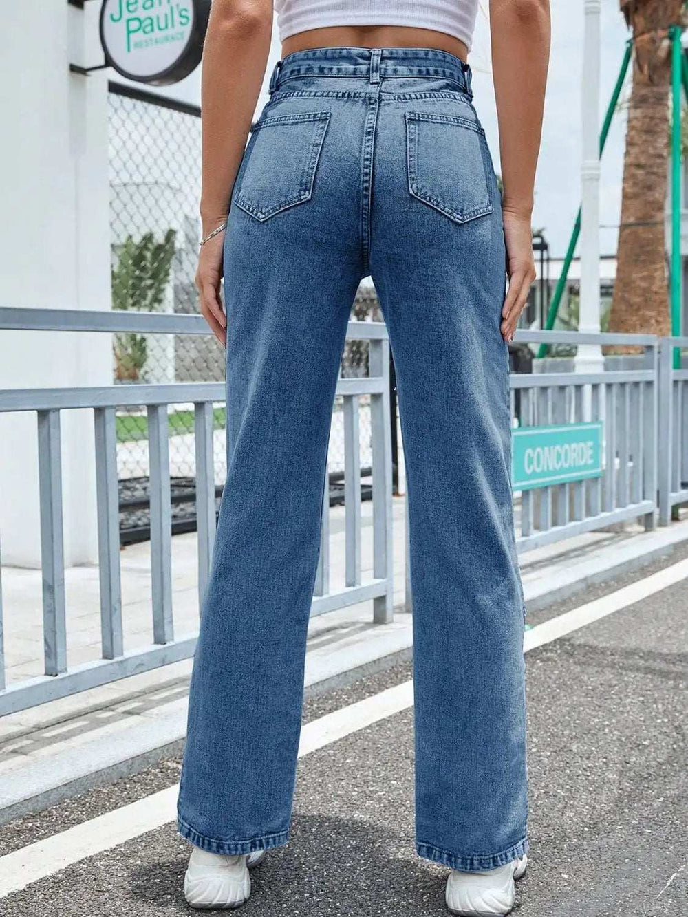 Slit High Waist Jeans with Pockets - Trendsi - Flyclothing LLC