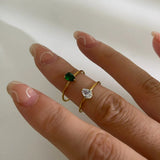 2-Piece 18K Gold-Plated Inlaid Zircon Open Ring - Trendsi - Flyclothing LLC