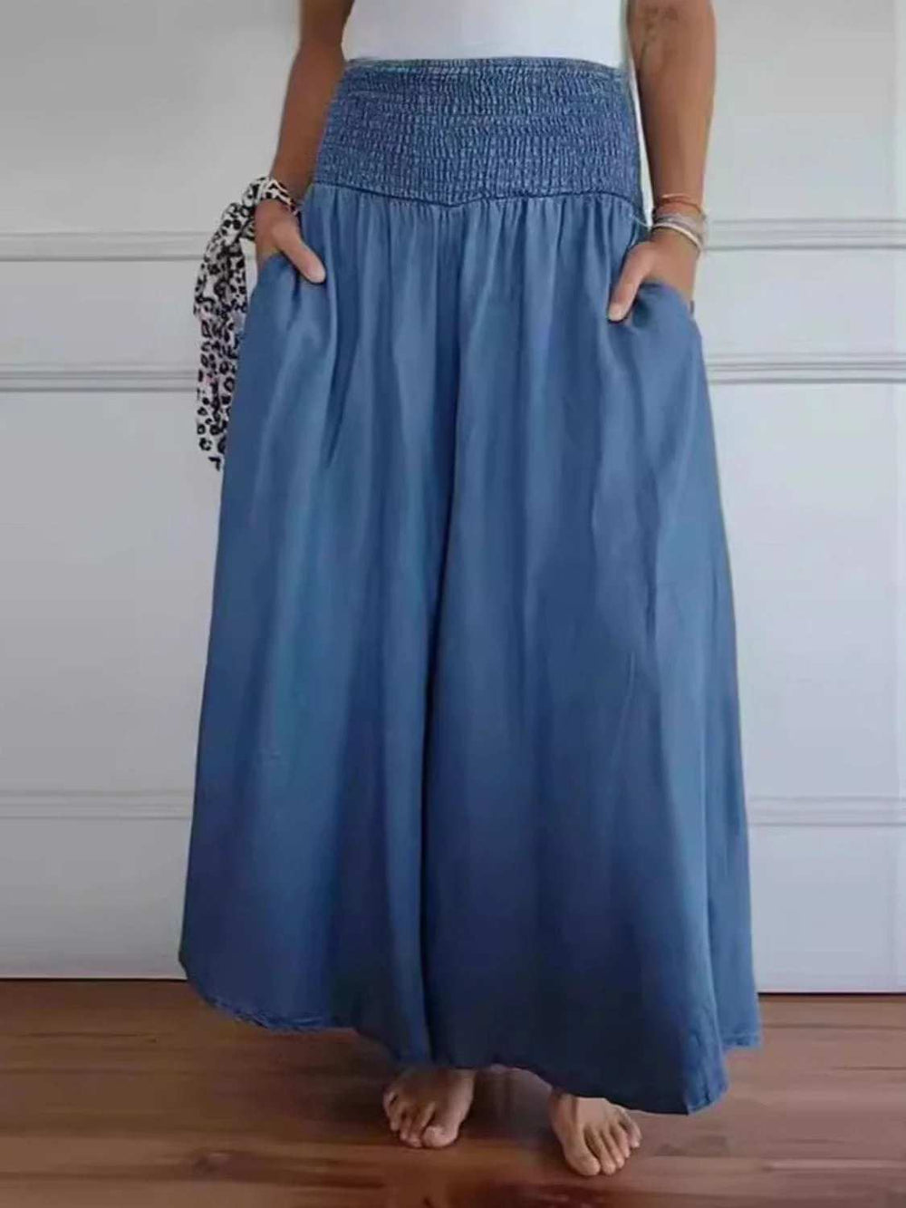 Full Size Smocked Wide Leg Pants with Pockets - Trendsi - Flyclothing LLC