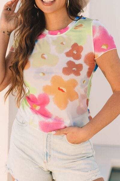 Printed Round Neck Short Sleeve Blouse - Trendsi - Flyclothing LLC