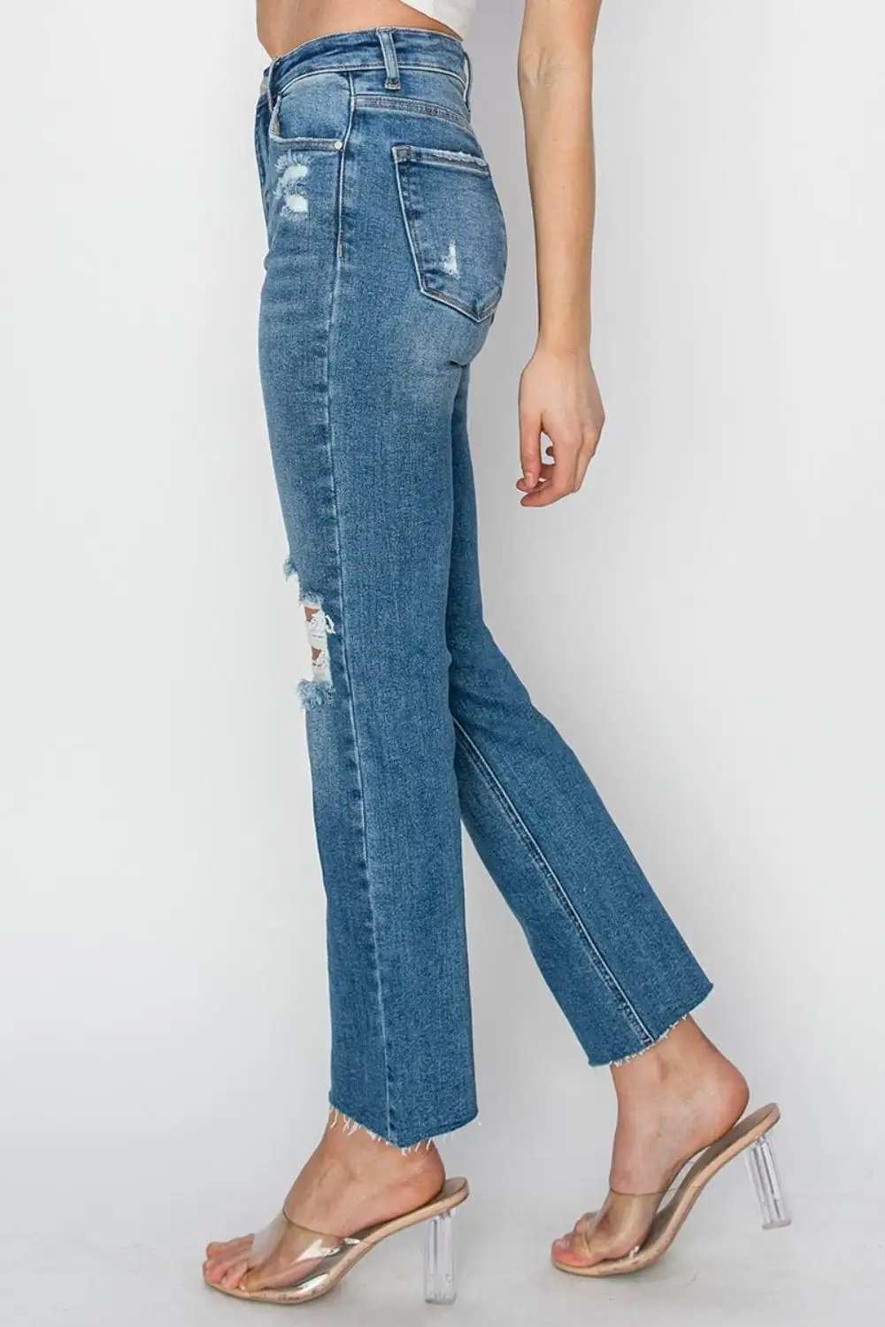 RISEN High Rise Distressed Ankle Jeans - Trendsi - Flyclothing LLC