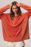 BiBi French Terry Knit Side Block Buttoned Henley Top - Trendsi - Flyclothing LLC