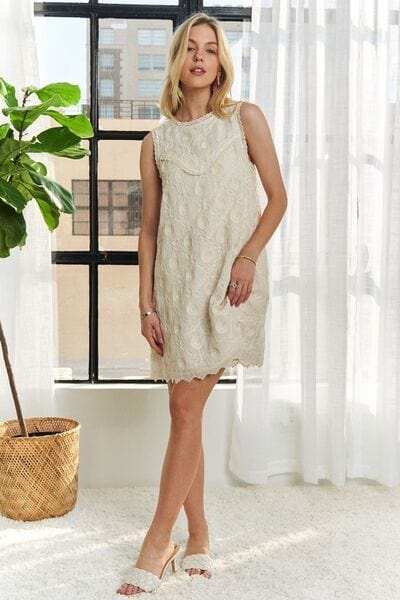 ADORA Applique Round Neck Sleeveless Shift Dress - Trendsi - Flyclothing LLC