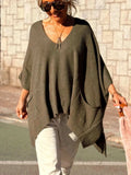 Ribbed Hem V-Neck Sweater - Trendsi - Flyclothing LLC