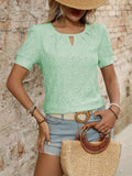 Eyelet Round Neck Short Sleeve Top - Trendsi - Flyclothing LLC