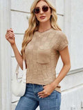 Round Neck Short Sleeve Knit Top - Trendsi - Flyclothing LLC