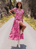 Floral V-Neck Slit Dress - Trendsi - Flyclothing LLC