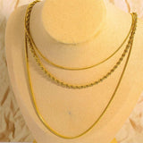 18K Gold-Plated Titanium Steel Three-Layered Necklace - Trendsi - Flyclothing LLC