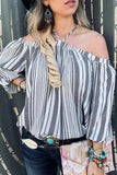 And The Why Stripe Printed Cold Shoulder Halter Neck Top - Trendsi - Flyclothing LLC