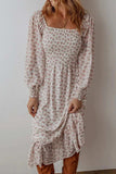 Smocked Floral Square Neck Long Sleeve Midi Dress - Trendsi - Flyclothing LLC