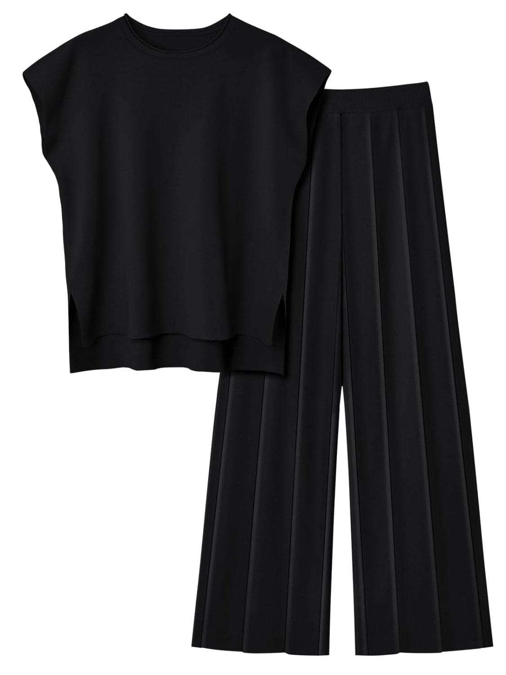 Round Neck Cap Sleeve Top and Pants Knit Set - Trendsi - Flyclothing LLC