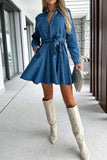 Tied Half Button Long Sleeve Denim Dress - Trendsi - Flyclothing LLC