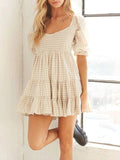 Ruffled Hem Plaid Half Sleeve Mini Dress - Trendsi - Flyclothing LLC
