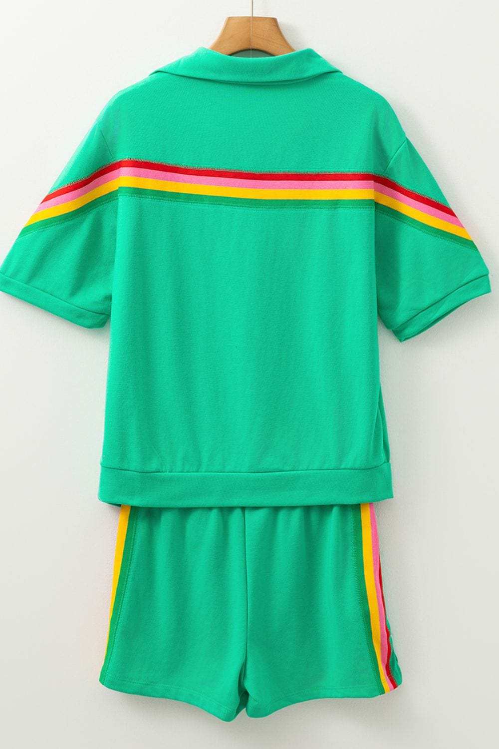 Rainbow Collared Short Sleeve Top and Shorts Set - Trendsi - Flyclothing LLC