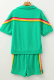 Rainbow Collared Short Sleeve Top and Shorts Set - Trendsi - Flyclothing LLC