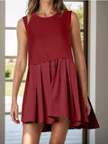 Pleated Round Neck Sleeveless Mini Dress - Trendsi - Flyclothing LLC