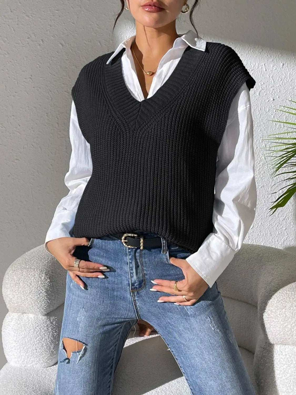 V-Neck Sweater Vest - Trendsi - Flyclothing LLC
