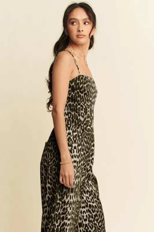 Davi & Dani Leopard Spaghetti Straps Wide Leg Jumpsuit - Trendsi - Flyclothing LLC