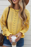 Openwork Round Neck Long Sleeve Sweater - Trendsi - Flyclothing LLC