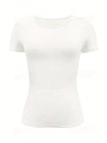 Round Neck Short Sleeve T-Shirt - Trendsi - Flyclothing LLC