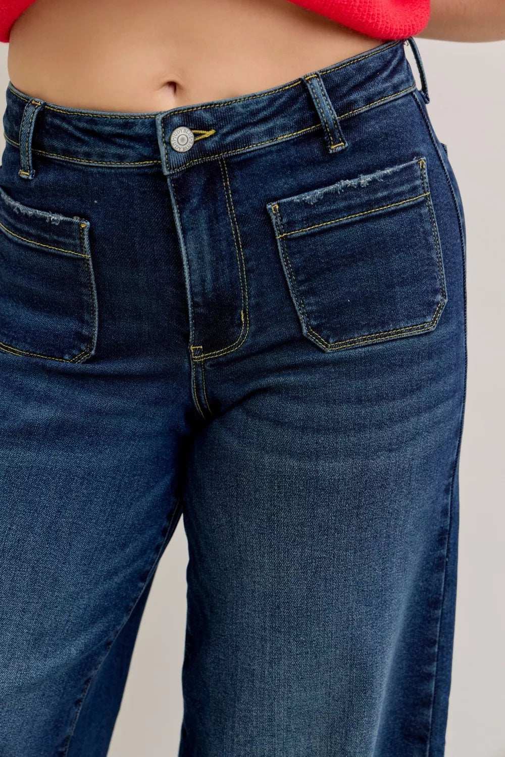 Judy Blue High Waist Palazzo Jeans with Front Patch Pockets - Trendsi - Flyclothing LLC