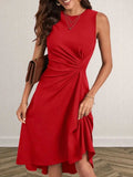 Ruched Round Neck Sleeveless Dress - Trendsi - Flyclothing LLC