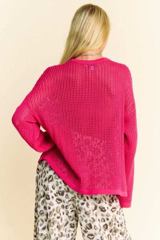 Davi & Dani Star Front Crochet Drop Shoulder Knit Top - Trendsi - Flyclothing LLC