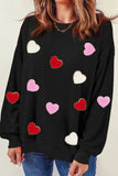 Valentine's Day Contrast Heart Long Sleeve Sweatshirt - Trendsi - Flyclothing LLC