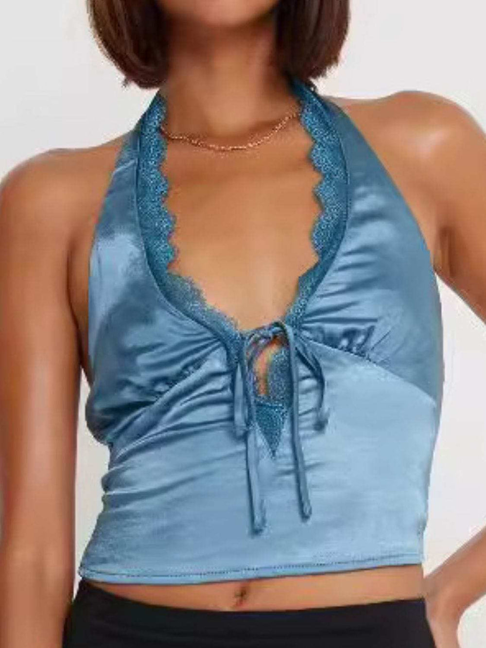 Lace Detail Halter Neck Tank - Trendsi - Flyclothing LLC