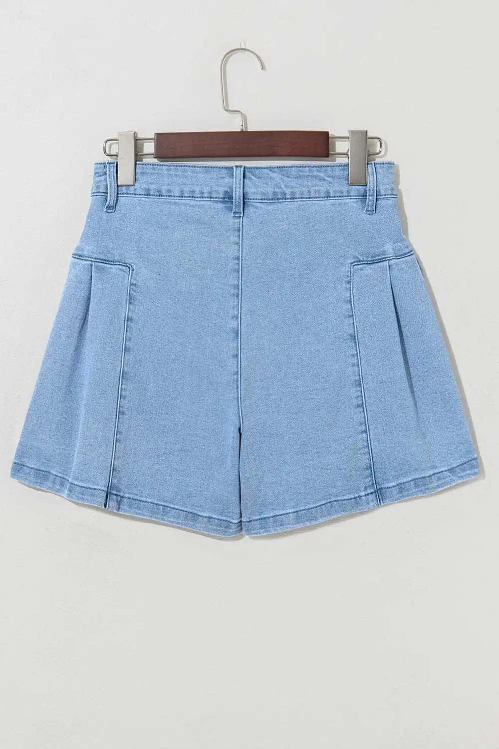 Pleated Patchwork Panel Lightweight Denim Shorts - Trendsi - Flyclothing LLC