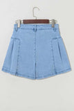 Pleated Patchwork Panel Lightweight Denim Shorts - Trendsi - Flyclothing LLC