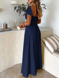 Devine Sweetheart Neck Short Sleeve Maxi Dress - Trendsi - Flyclothing LLC