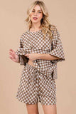 Ces Femme Checkered Round Neck Top and Shorts Set - Trendsi - Flyclothing LLC