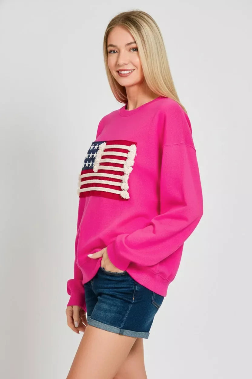 Zenana French Terry American Flag Pullover - Trendsi - Flyclothing LLC