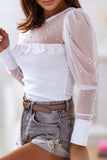 Pearl Decor Mesh Patchwork Ribbed Long Sleeve Top - Trendsi - Flyclothing LLC