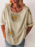 Full Size Flower Round Neck Half Sleeve T-Shirt Plus Size - Trendsi - Flyclothing LLC