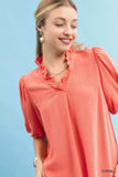 Umgee Linen Scallop Trim V-Neck Blouse - Trendsi - Flyclothing LLC
