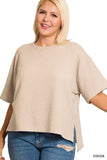 Zenana Full Size Double Knit Side Slits Hi Low Short Sleeve Top Plus Size - Trendsi - Flyclothing LLC