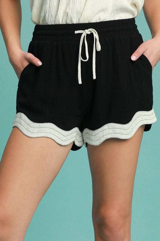 Umgee Full Size Color Blocked Scalloped Hem Shorts Plus Size - Trendsi - Flyclothing LLC